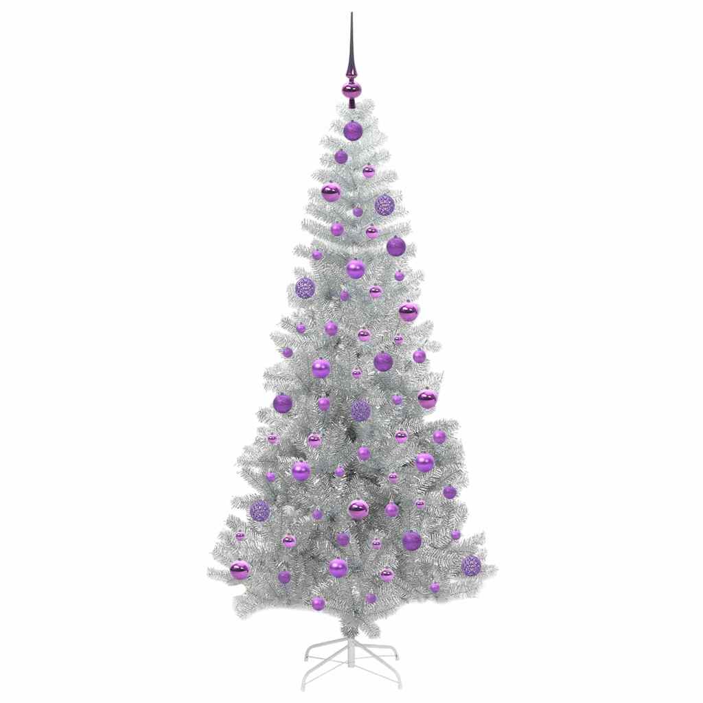Christmas Tree with LED Light Silver 180 cm PET and Steel
