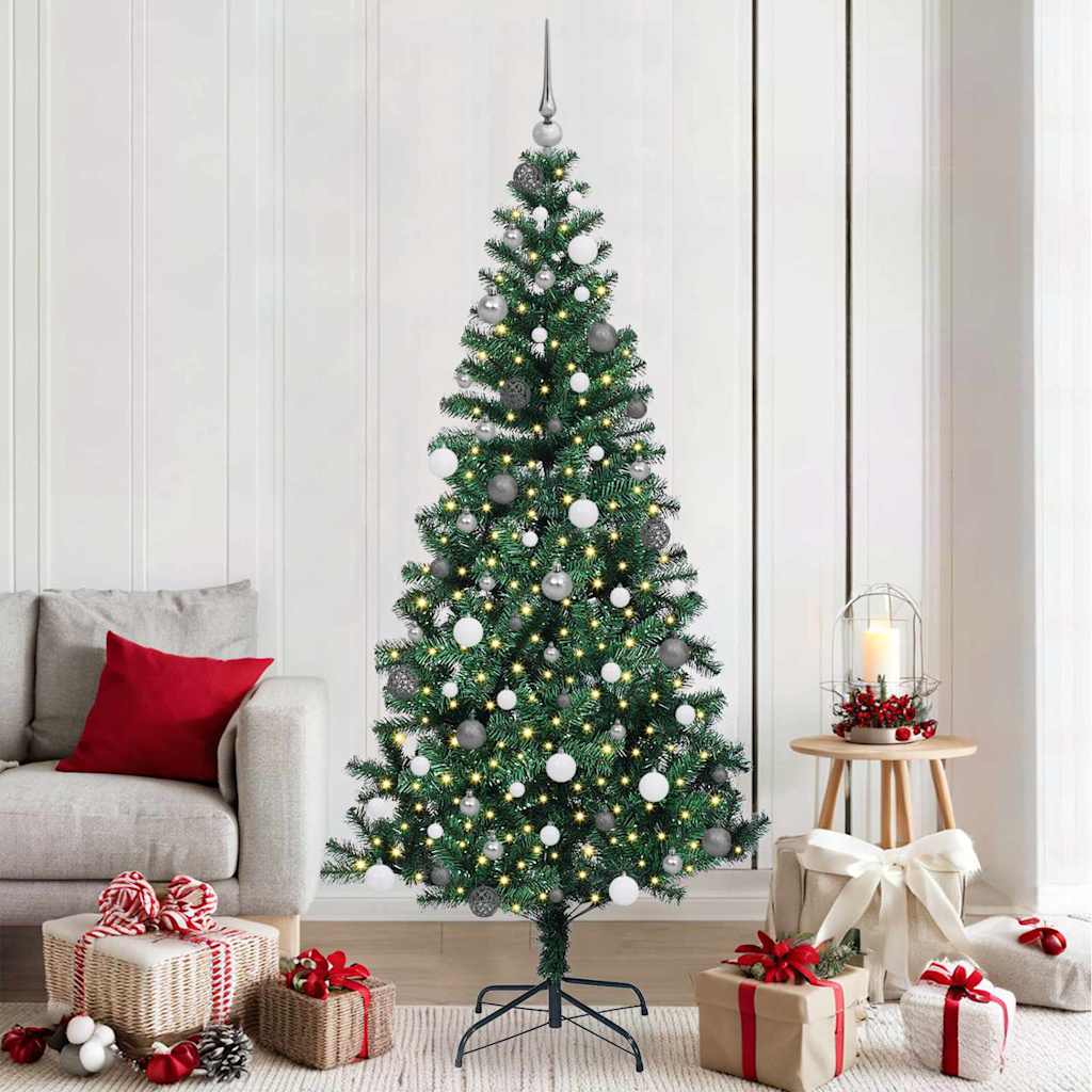 Artificial Pre-lit Christmas Tree Green 210 cm PVC and Metal