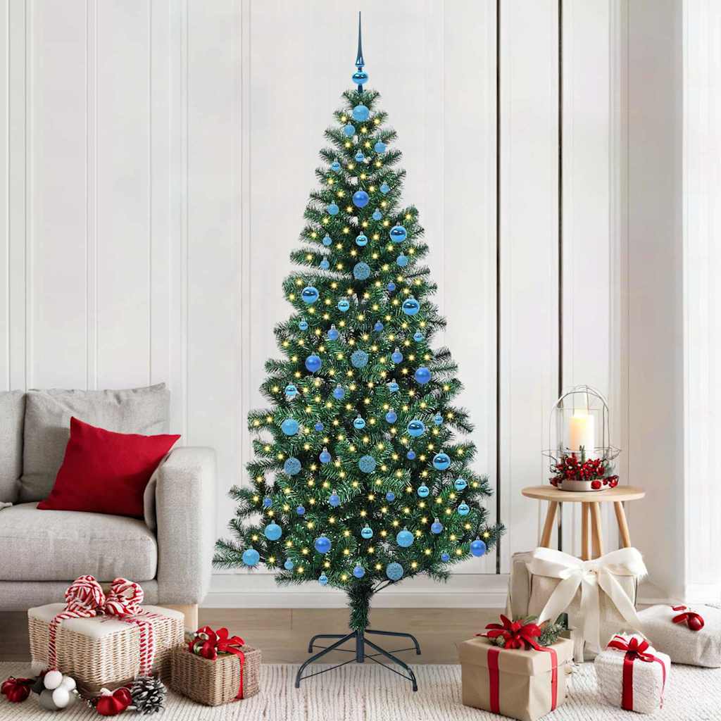 Artificial Pre-lit Christmas Tree Green 210 cm PVC and Metal