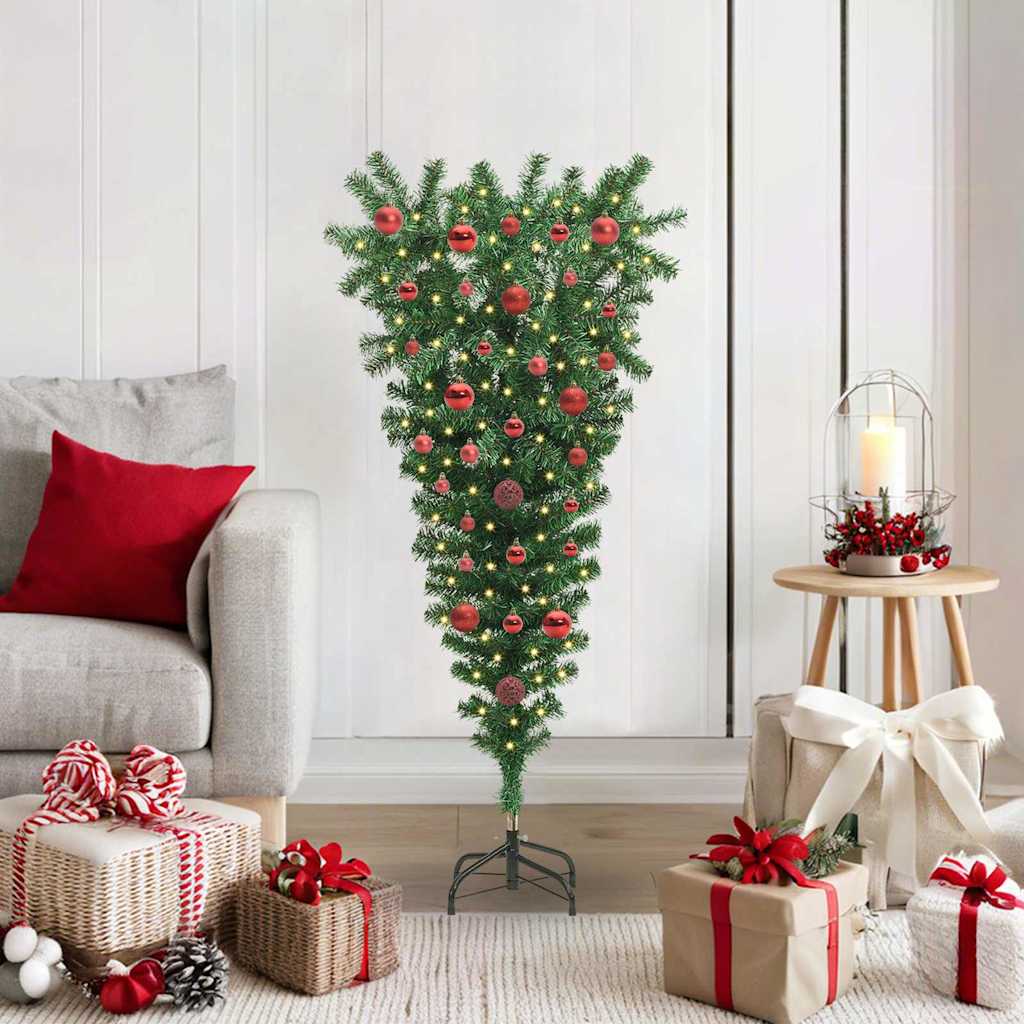 Upside-down Artificial Pre-lit Christmas Tree with Ball Set PVC
