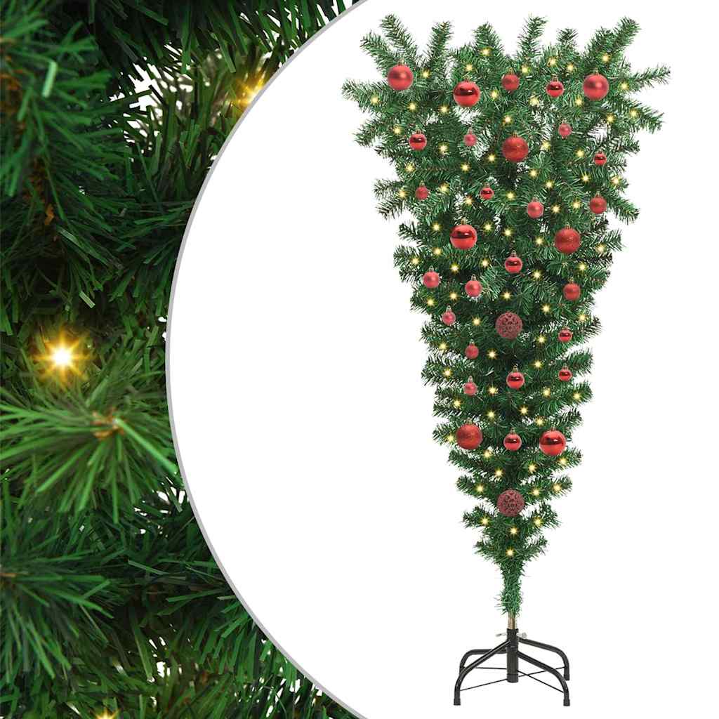 Upside-down Artificial Pre-lit Christmas Tree with Ball Set PVC