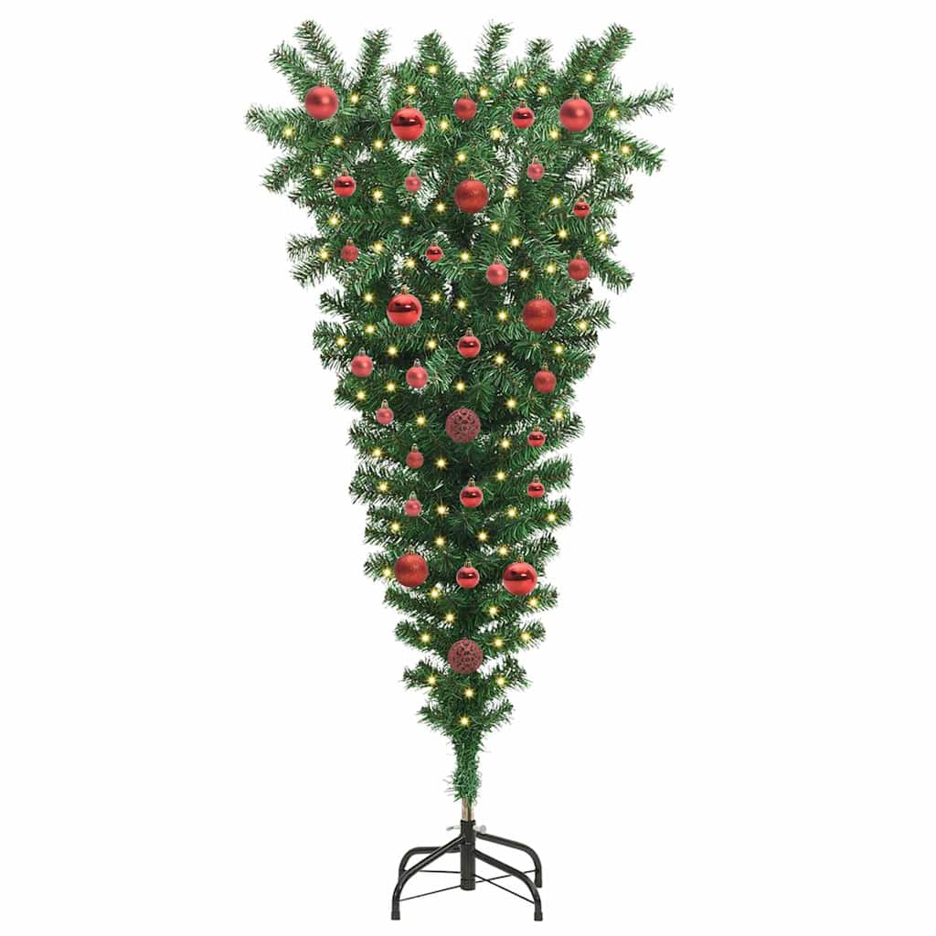 Upside-down Artificial Pre-lit Christmas Tree with Ball Set PVC
