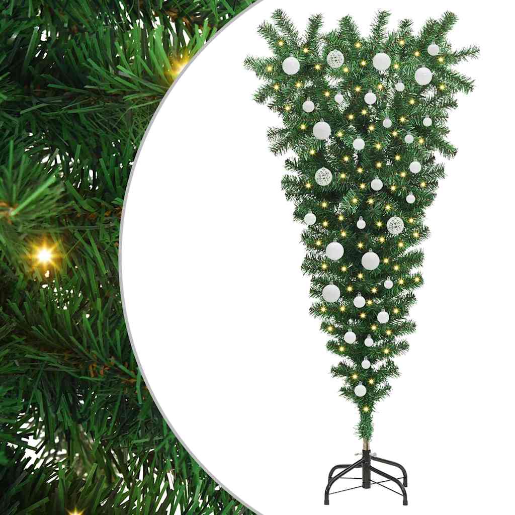 Upside-down Artificial Pre-lit Christmas Tree with Ball Set PVC