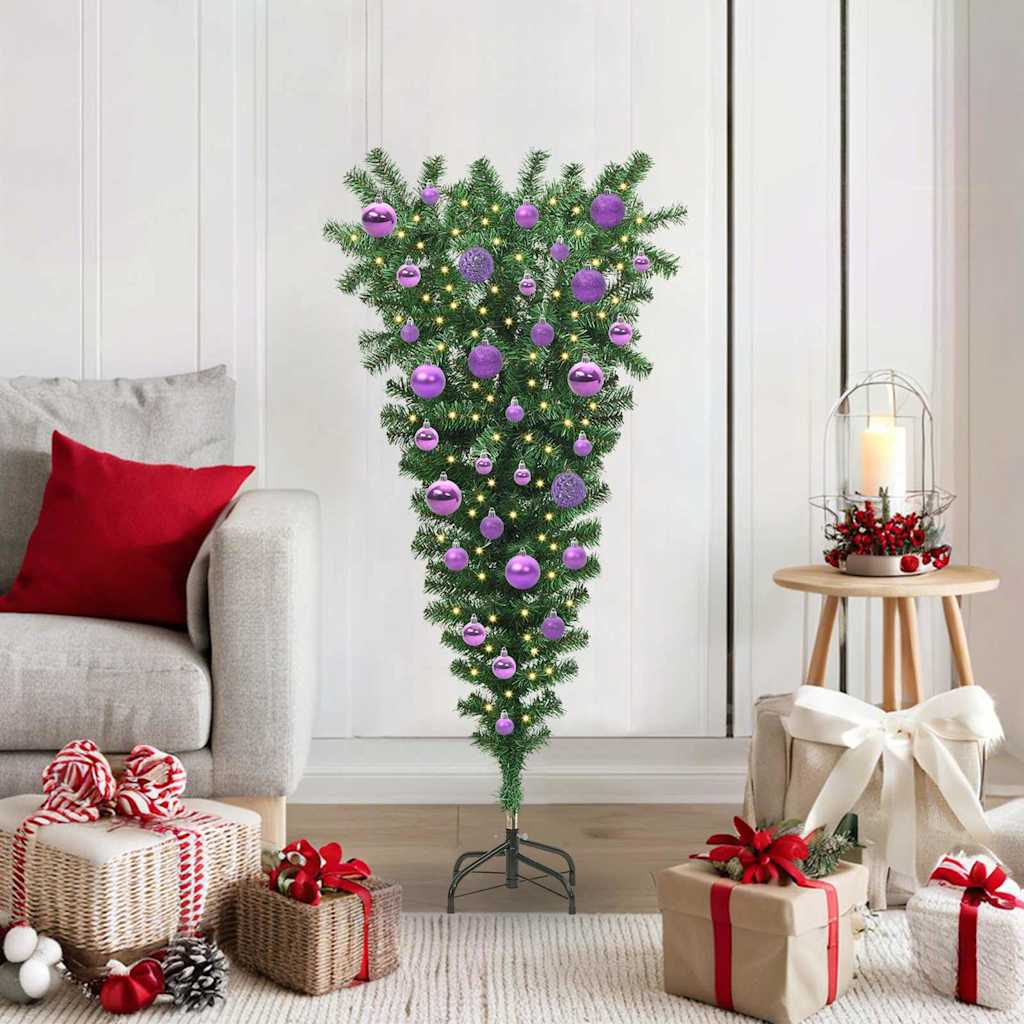 Upside-down Artificial Pre-lit Christmas Tree with Ball Set PVC