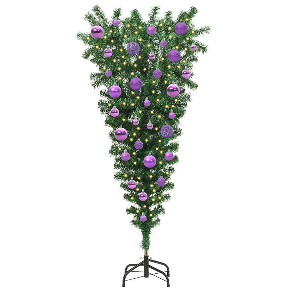 Upside-down Artificial Pre-lit Christmas Tree with Ball Set PVC