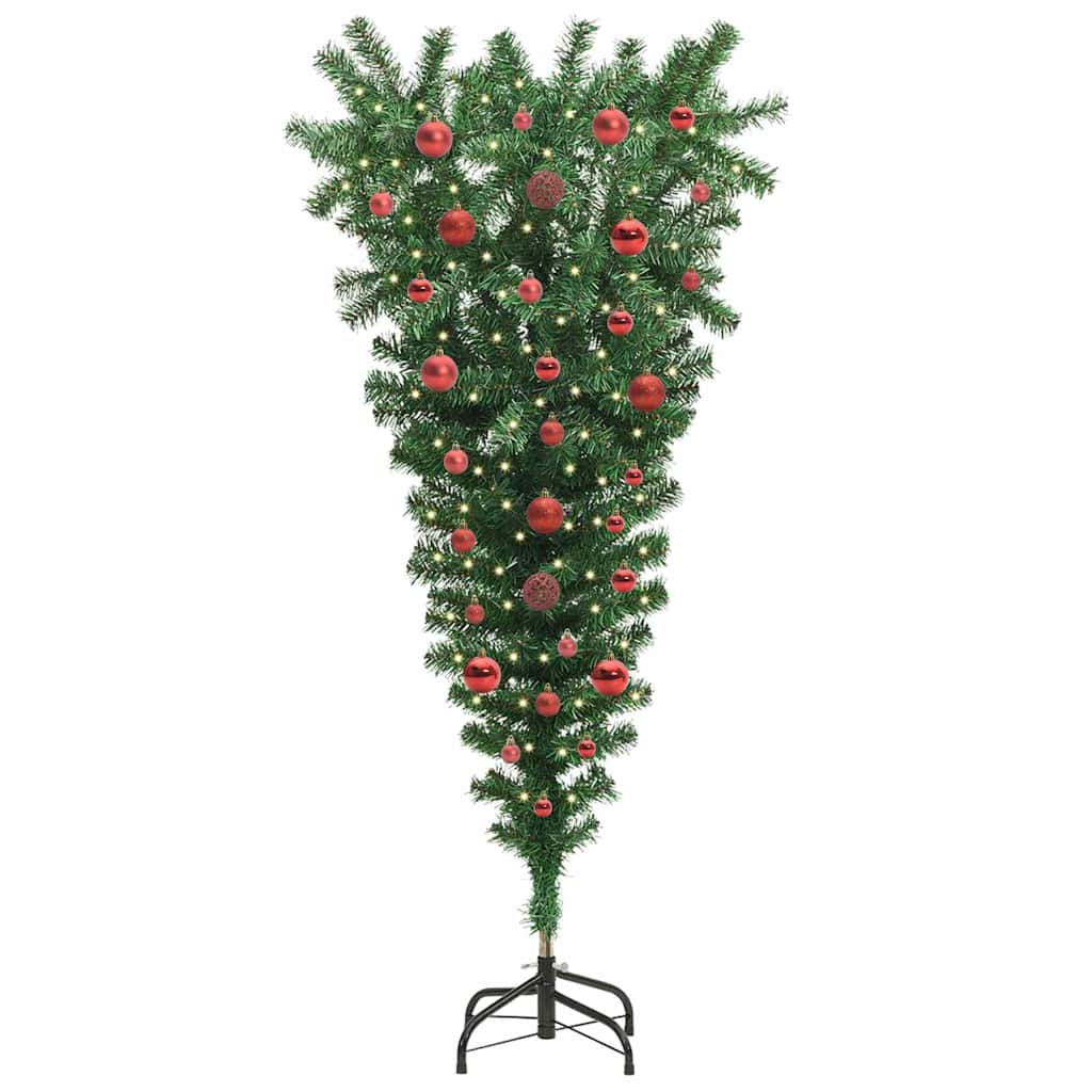 Upside-down Artificial Pre-lit Christmas Tree with Ball Set PVC