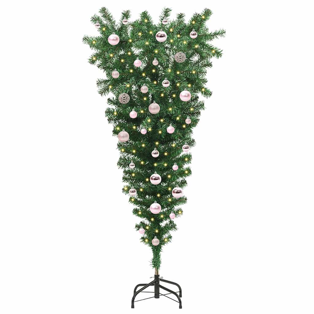 Upside-down Artificial Pre-lit Christmas Tree with Ball Set PVC