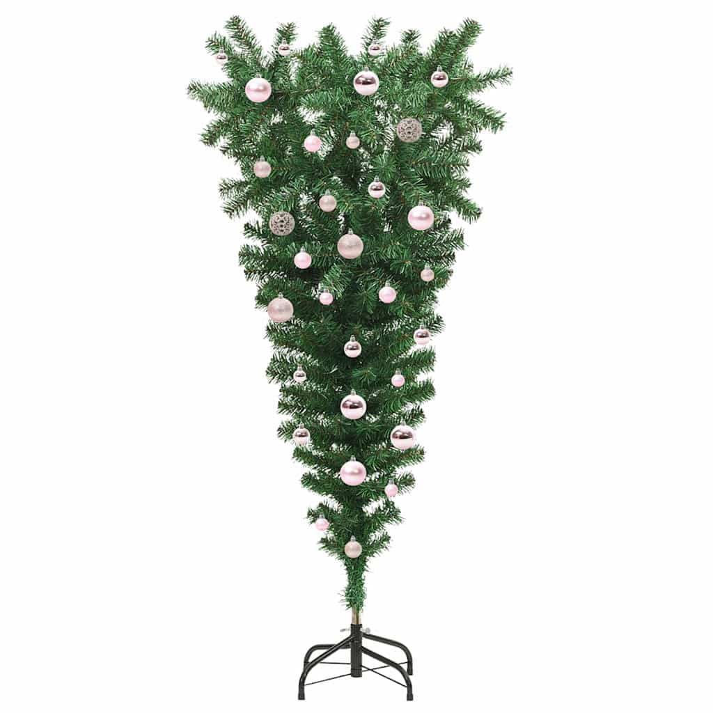 Upside-down Artificial Pre-lit Christmas Tree with Ball Set PVC