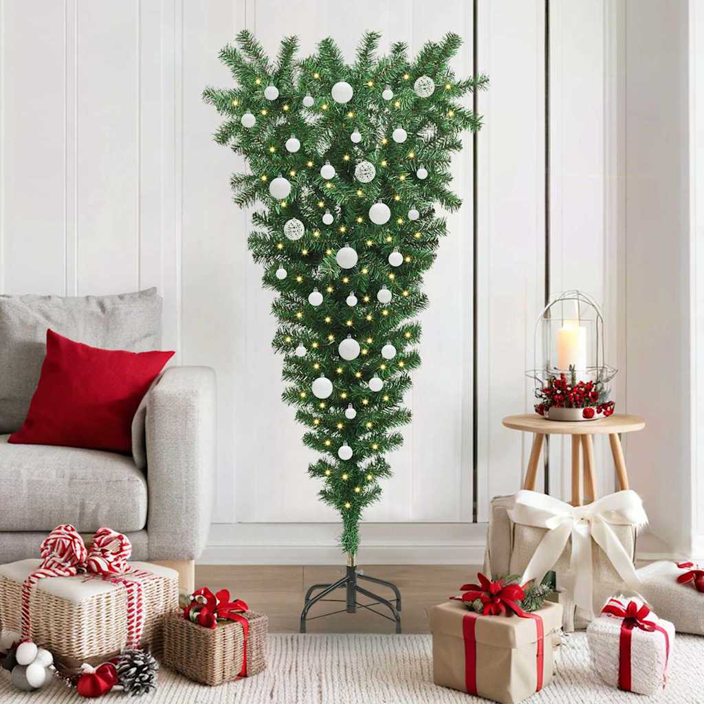 Upside-down Artificial Pre-lit Christmas Tree with Ball Set PVC