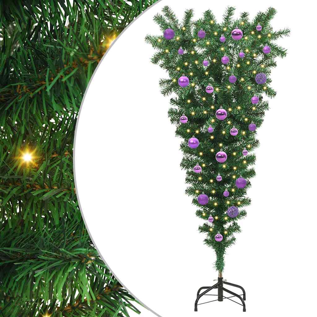 Upside-down Artificial Pre-lit Christmas Tree with Ball Set PVC