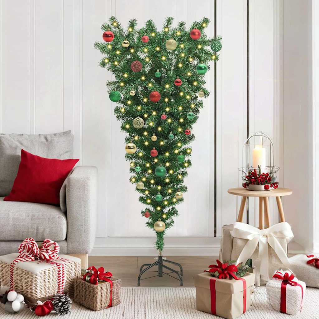 Upside-down Artificial Pre-lit Christmas Tree with Ball Set PVC