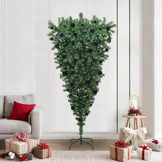 Upside-down Artificial Pre-lit Christmas Tree with Ball Set PVC