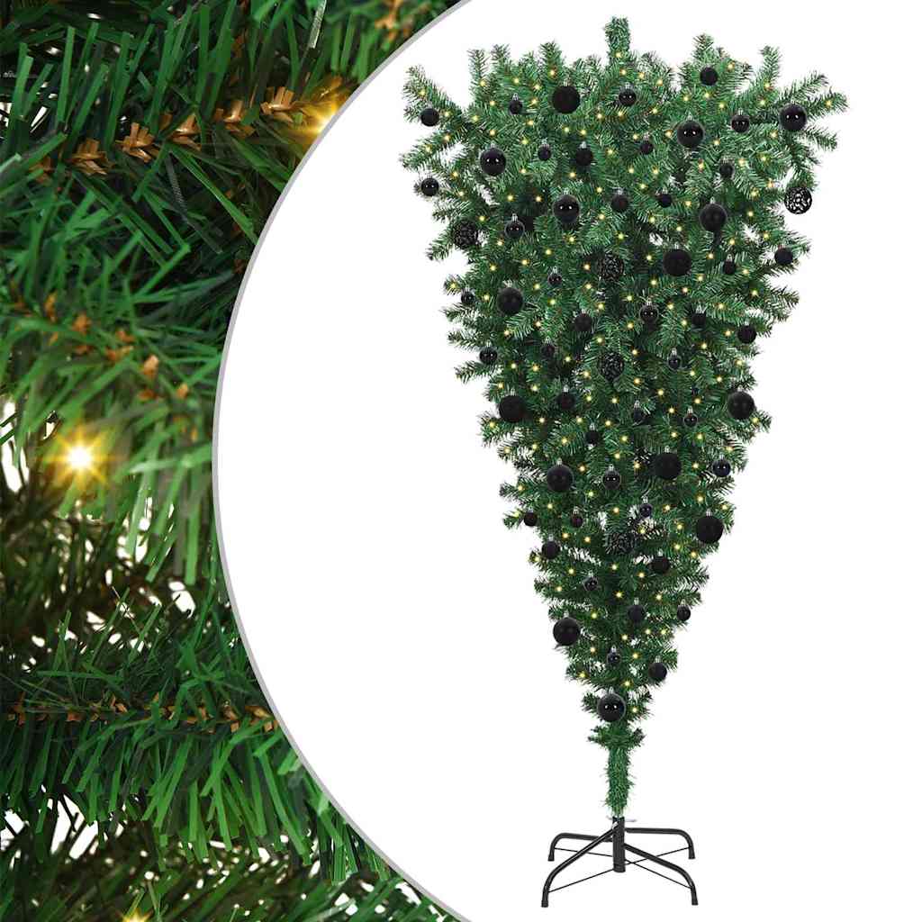 Upside-down Artificial Pre-lit Christmas Tree with Ball Set PVC