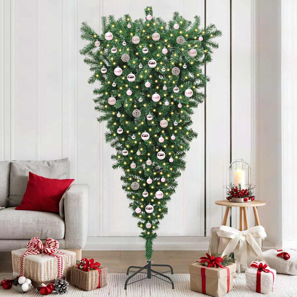 Upside-down Artificial Pre-lit Christmas Tree with Ball Set PVC