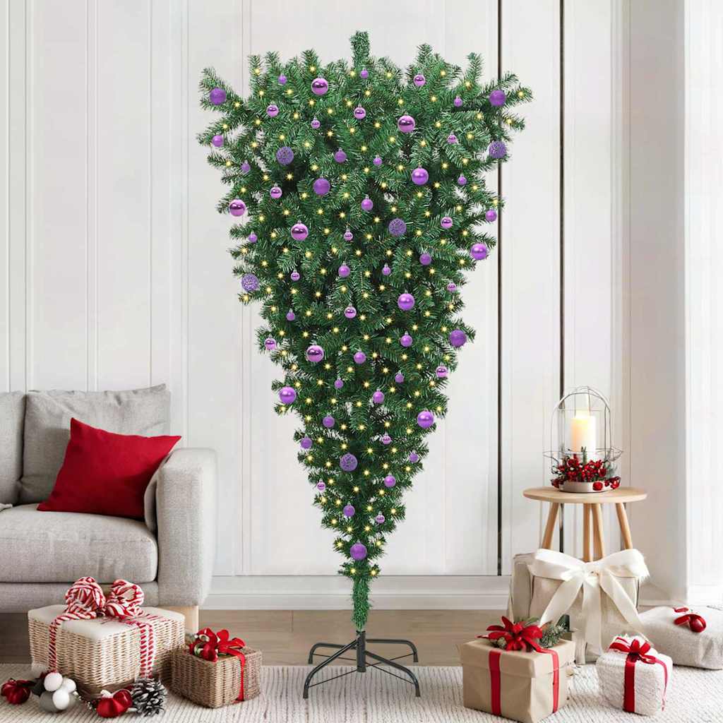 Upside-down Artificial Pre-lit Christmas Tree with Ball Set PVC