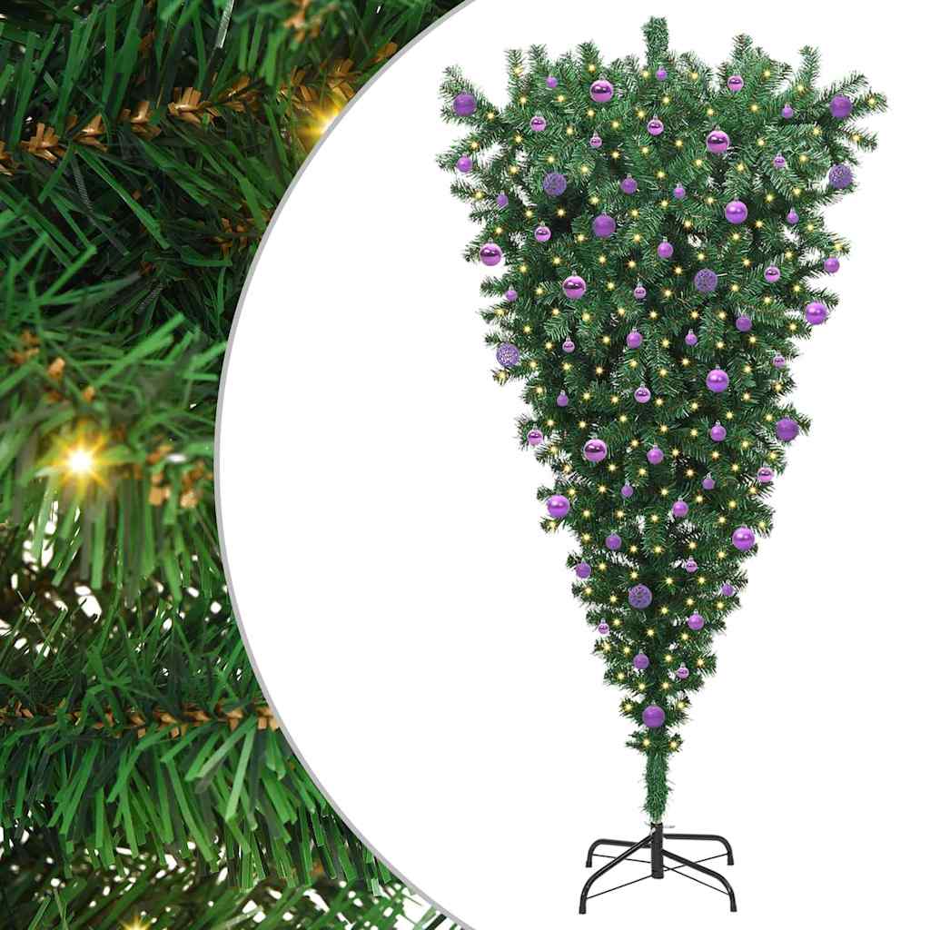 Upside-down Artificial Pre-lit Christmas Tree with Ball Set PVC
