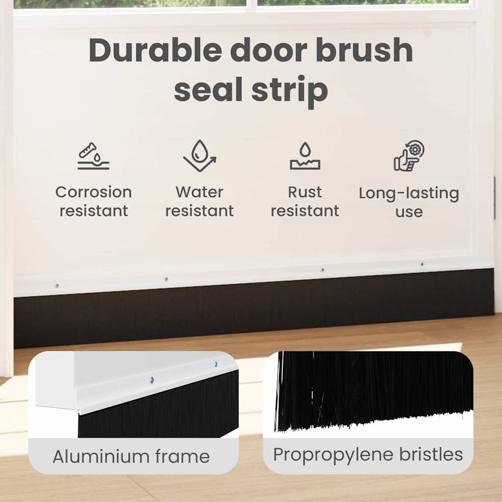 Screw-on Door Brush Seals 2 pcs White 100 cm Aluminium Alloy