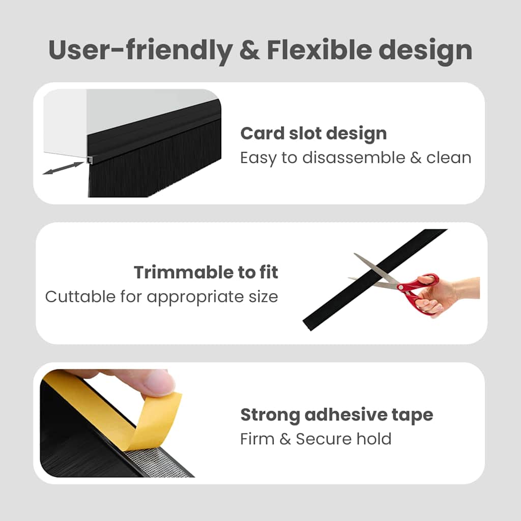 Self-adhesive Door Brush Seals 6 pcs Black 100 cm