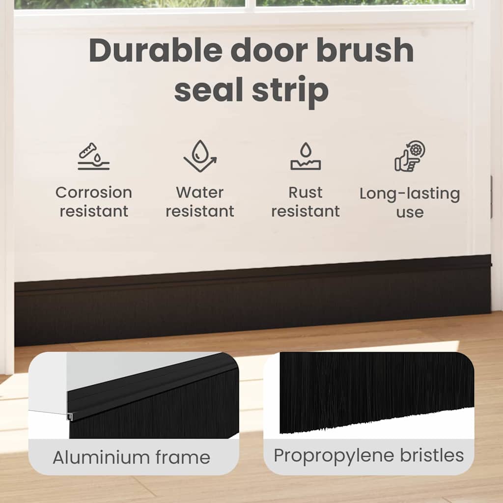 Self-adhesive Door Brush Seals 12 pcs Black 100 cm