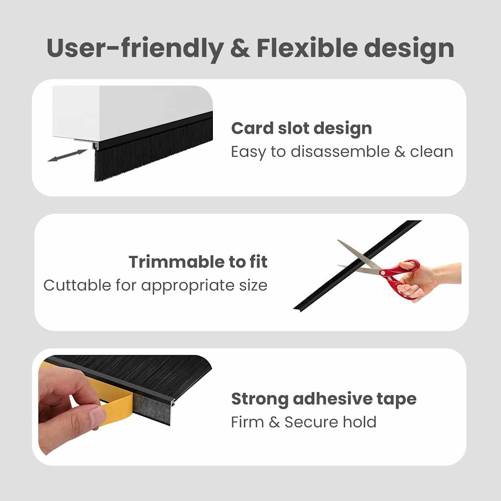 Self-adhesive Door Brush Seals 6 pcs Black 100 cm