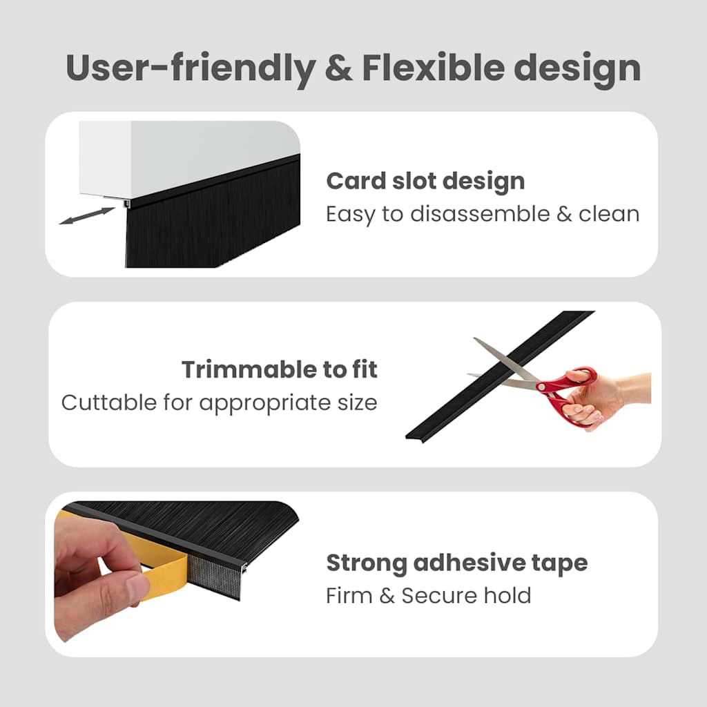 Self-adhesive Door Brush Seals 6 pcs Black 100 cm
