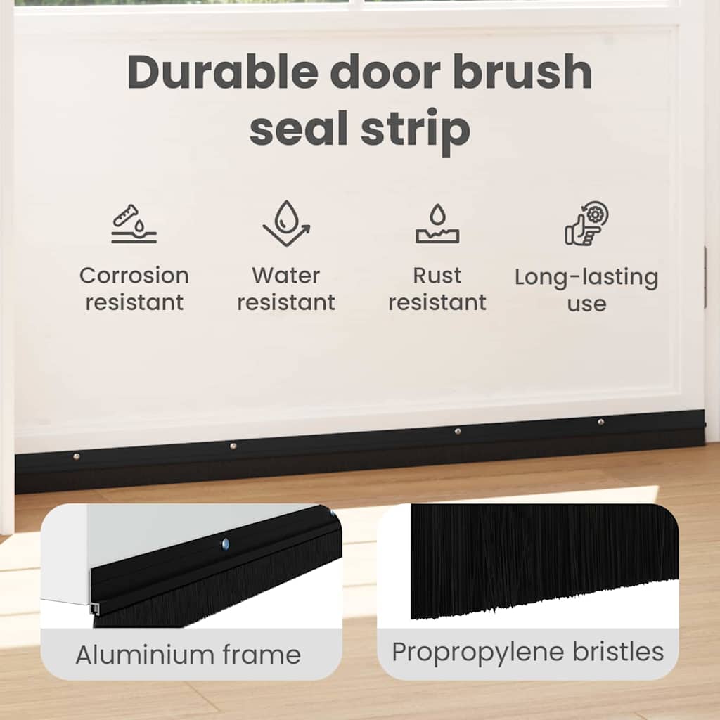 Screw-on Door Brush Seals 6 pcs Black 100 cm Aluminium Alloy