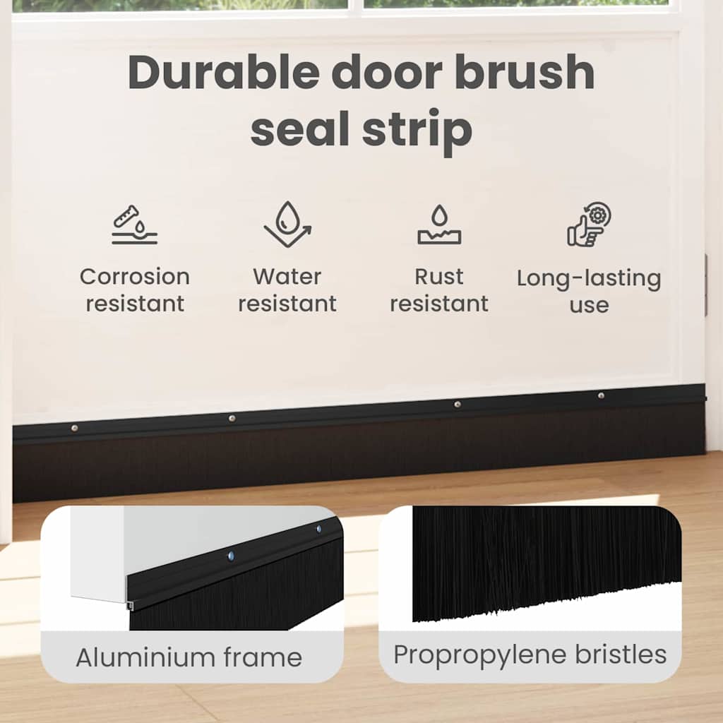 Screw-on Door Brush Seals 6 pcs Black 100 cm Aluminium Alloy
