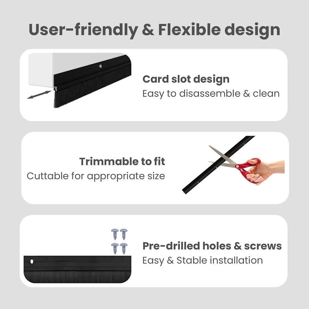 Screw-on Door Brush Seals 12 pcs Black 100 cm Aluminium Alloy