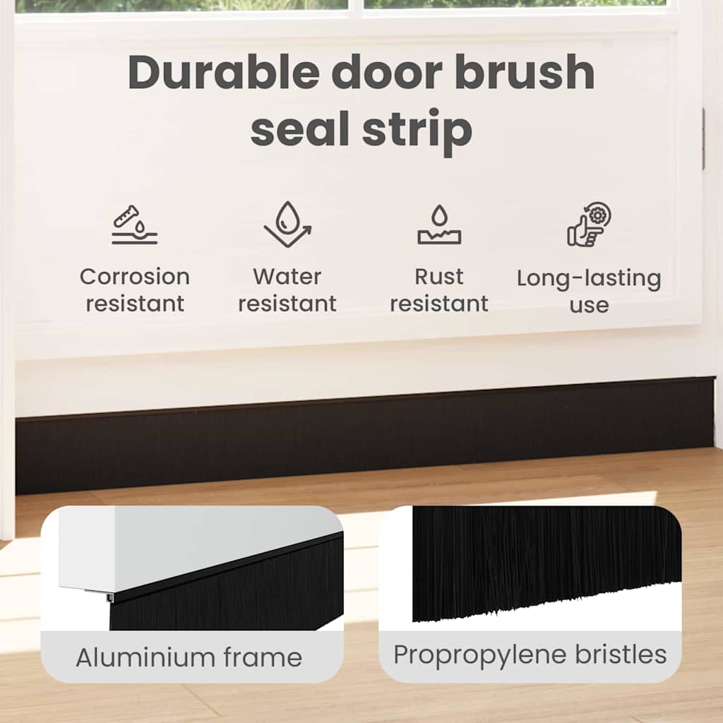 Screw-on Door Brush Seals 6 pcs Black 100 cm Aluminium Alloy