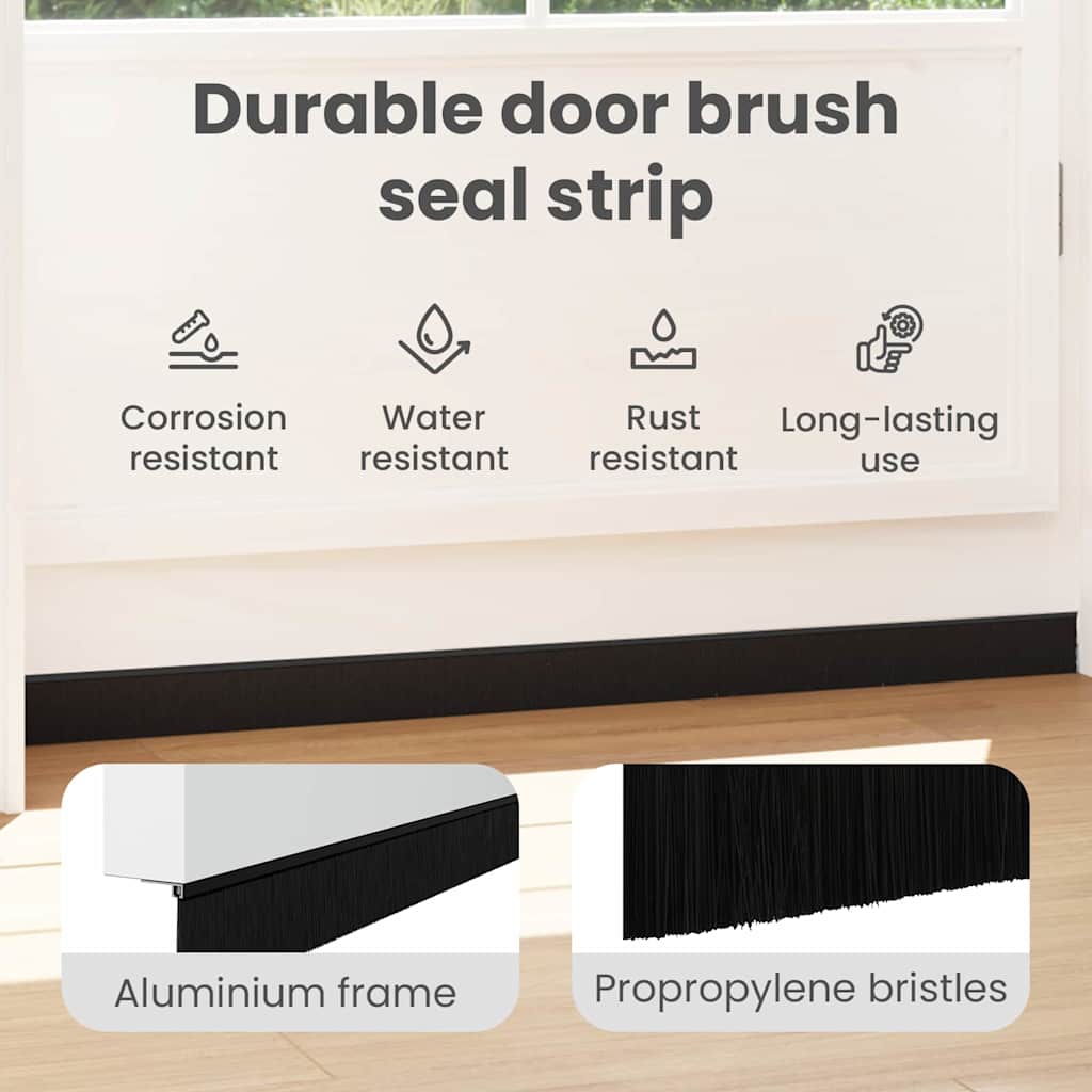 Screw-on Door Brush Seals 12 pcs Black 100 cm Aluminium Alloy