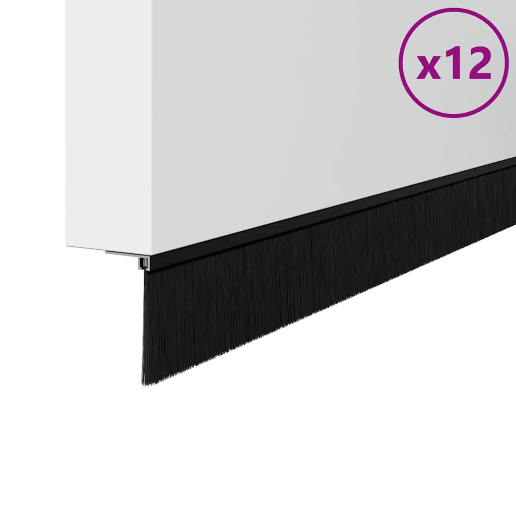Screw-on Door Brush Seals 12 pcs Black 100 cm Aluminium Alloy