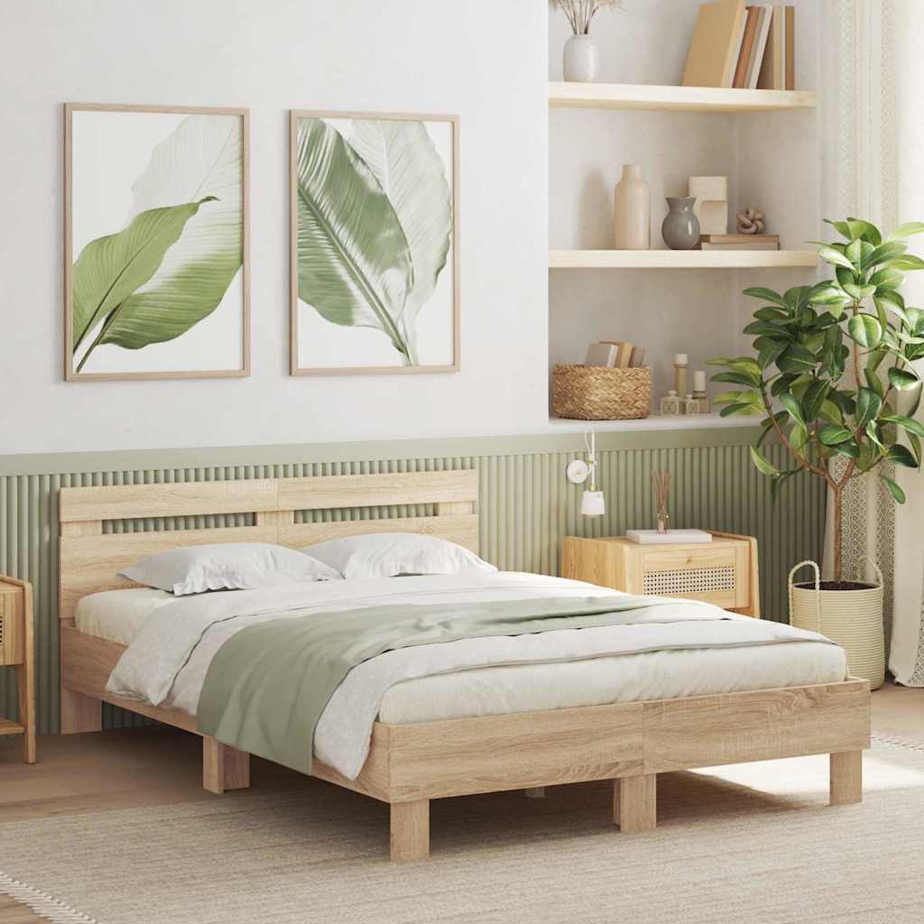 Bed Frame with LED Sonoma 137 x 190 cm Engineered Wood