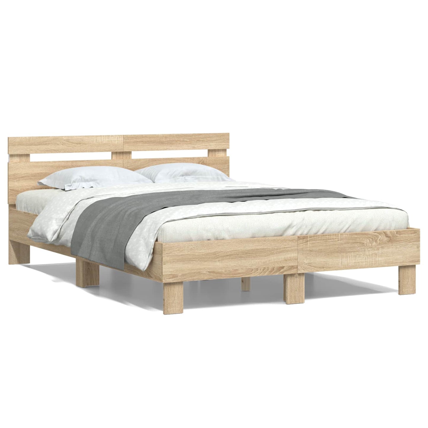 Bed Frame with LED Sonoma 137 x 190 cm Engineered Wood