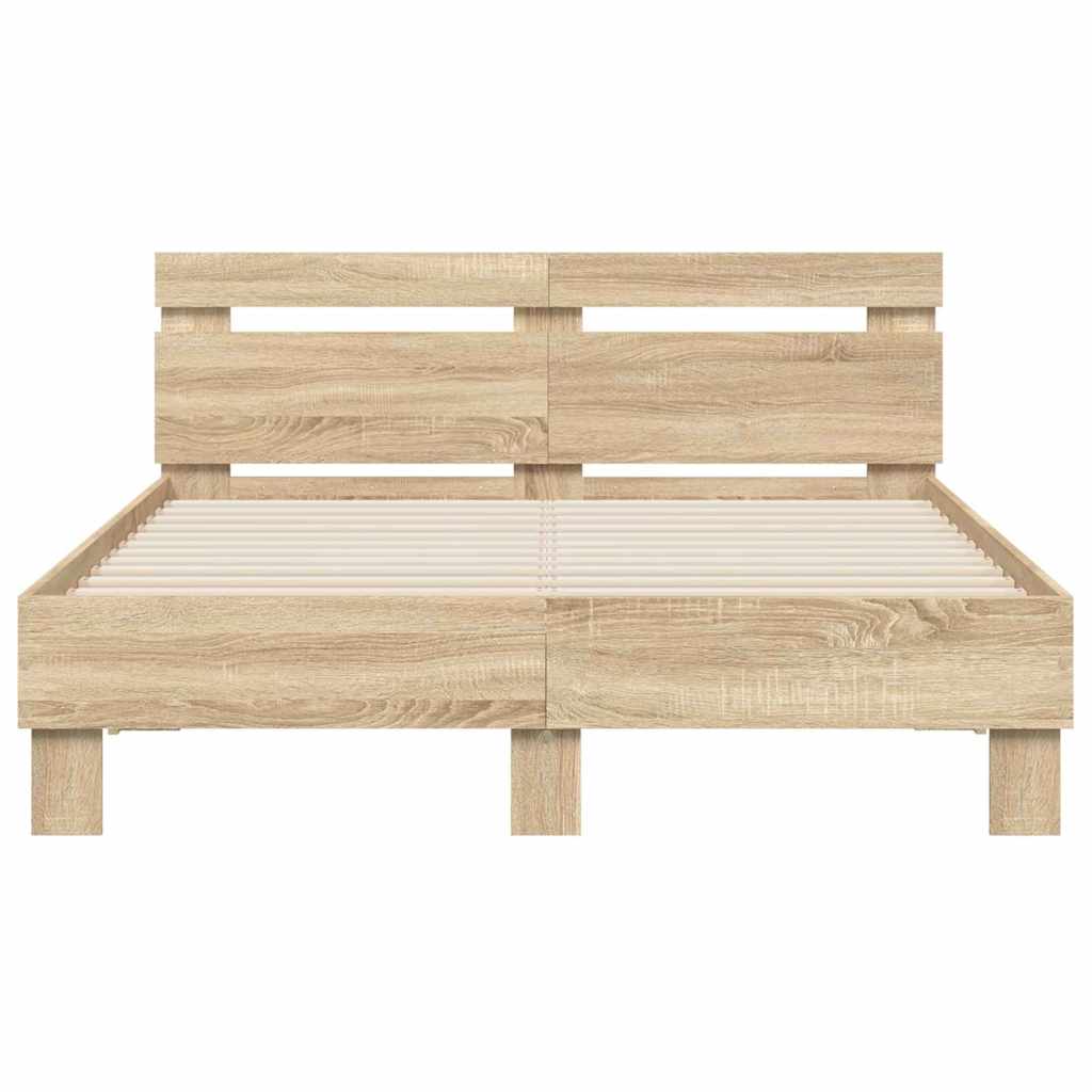 Bed Frame with LED Sonoma 137 x 190 cm Engineered Wood