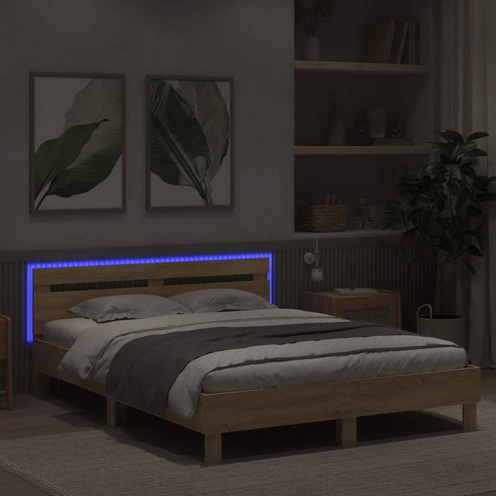 Bed Frame with LED Sonoma 152 x 203 cm Engineered Wood