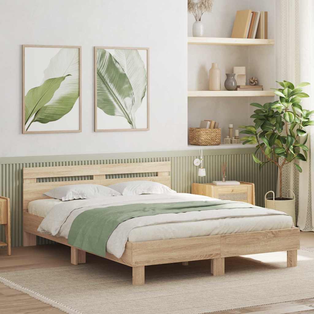 Bed Frame with LED Sonoma 152 x 203 cm Engineered Wood