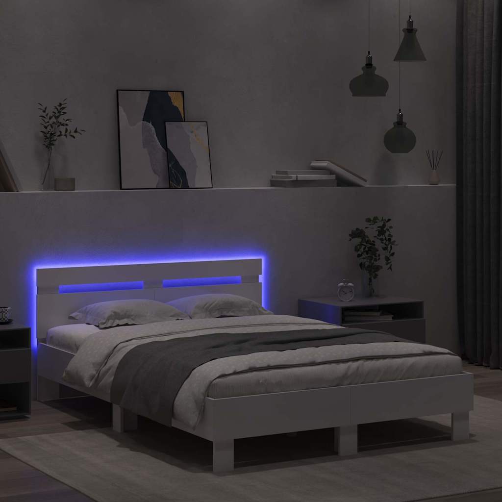 Bed Frame with LED White 137 x 190 cm Engineered Wood