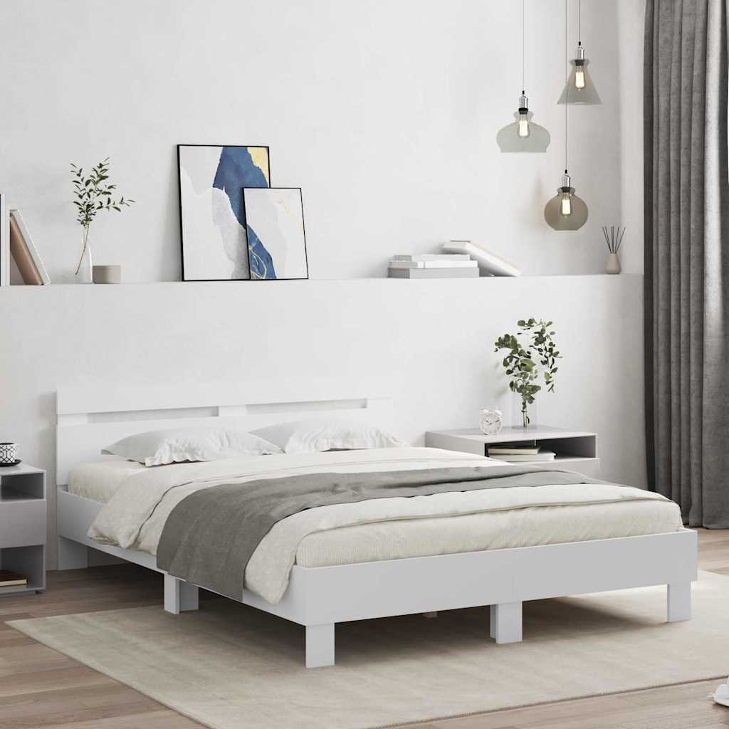 Bed Frame with LED White 137 x 190 cm Engineered Wood