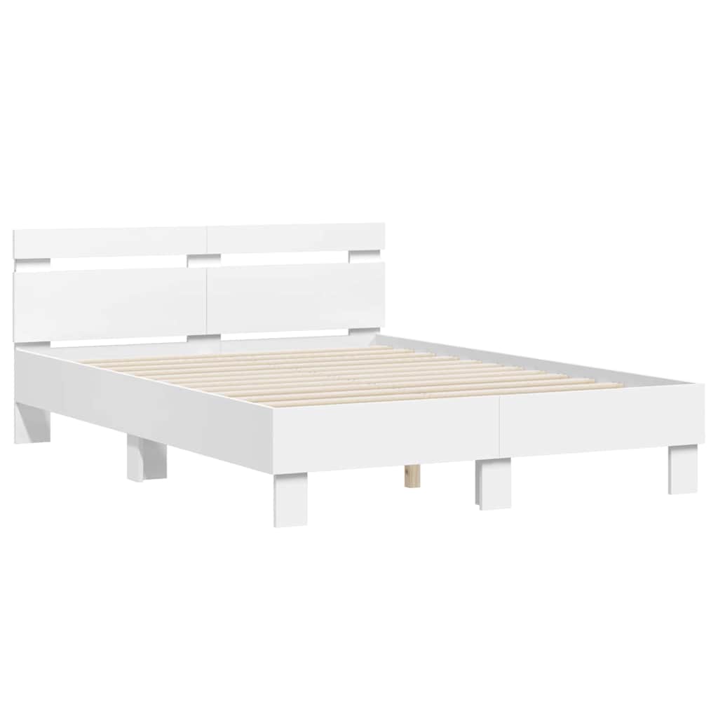 Bed Frame with LED White 137 x 190 cm Engineered Wood