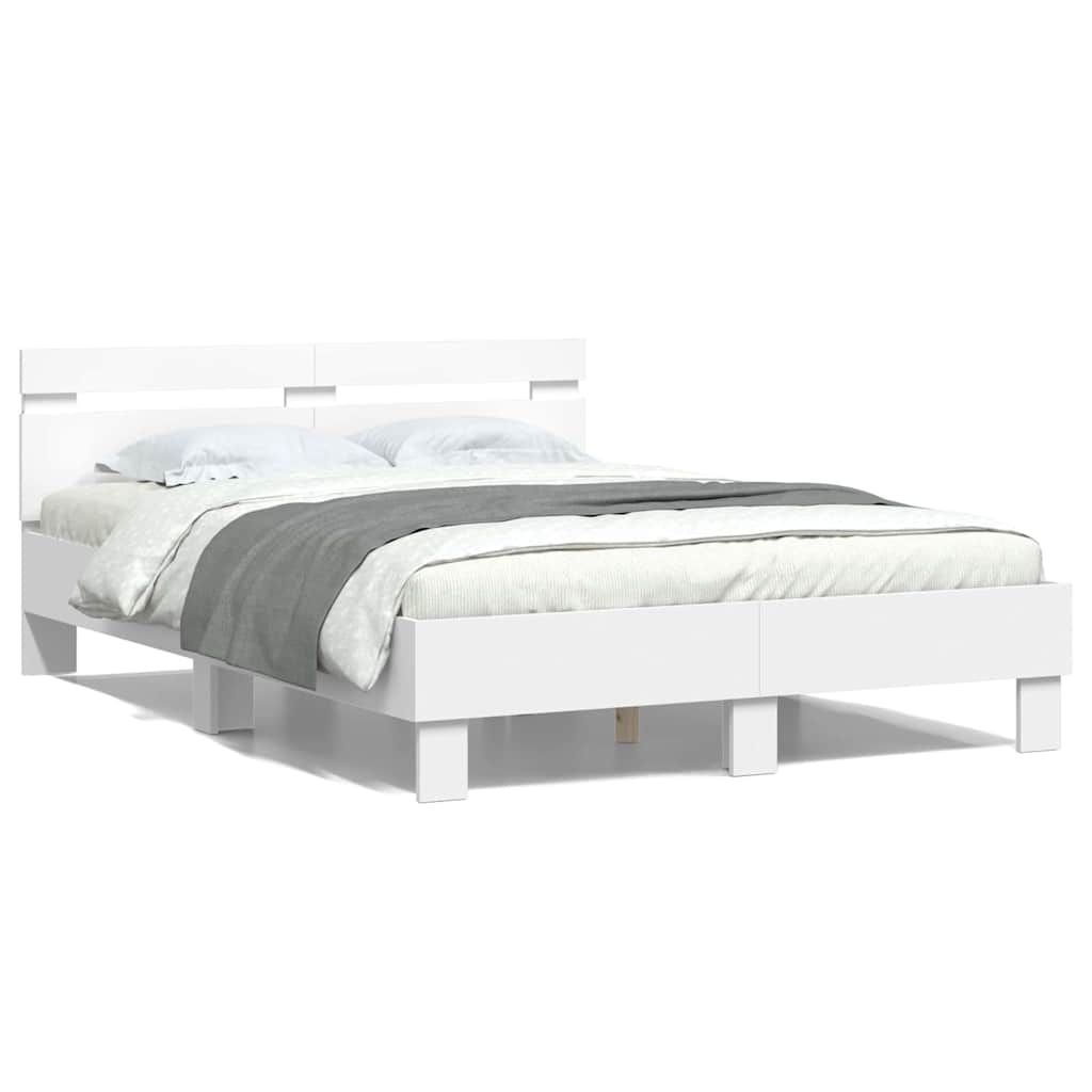 Bed Frame with LED White 137 x 190 cm Engineered Wood