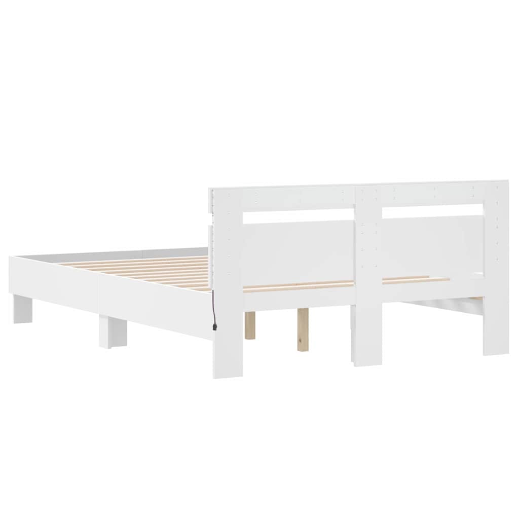 Bed Frame with LED White 137 x 190 cm Engineered Wood