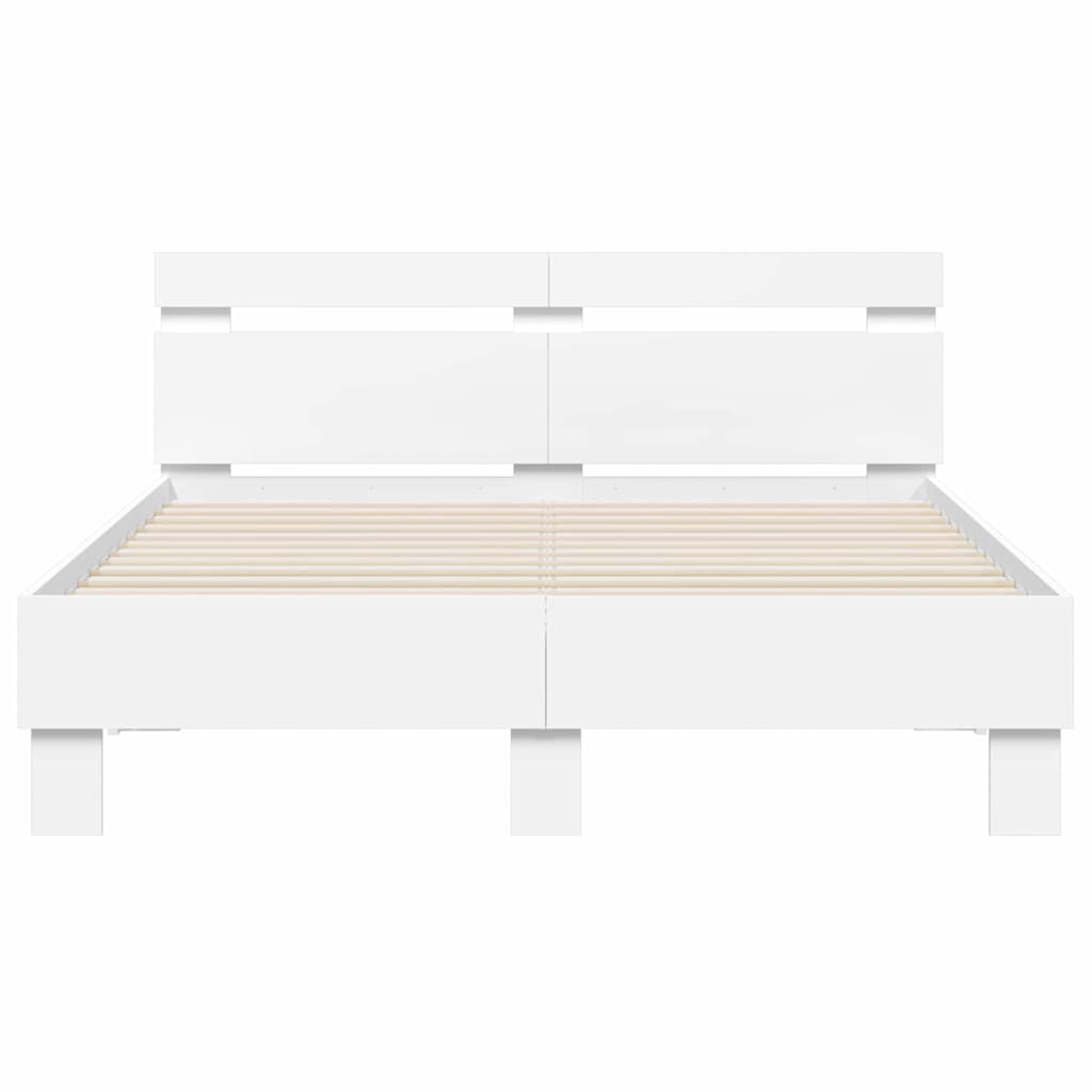 Bed Frame with LED White 137 x 190 cm Engineered Wood