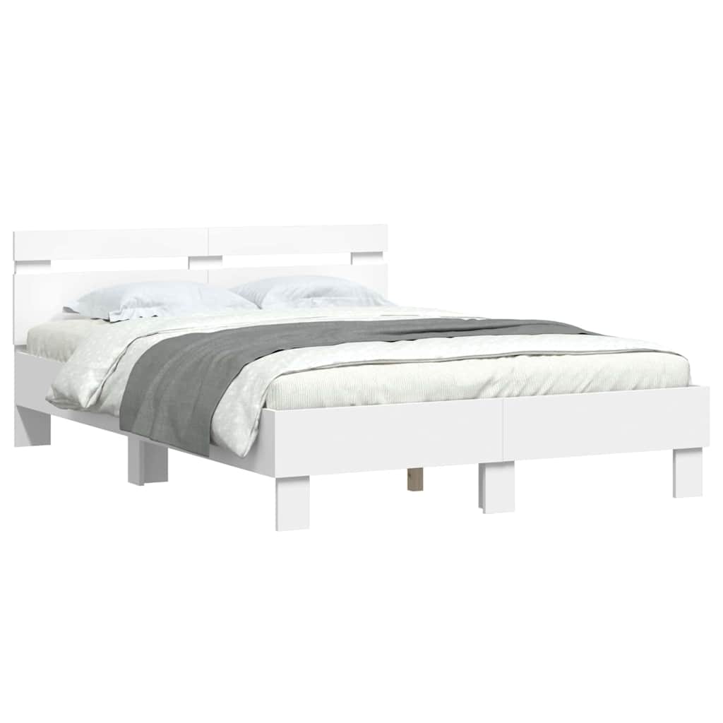 Bed Frame with LED White 137 x 190 cm Engineered Wood
