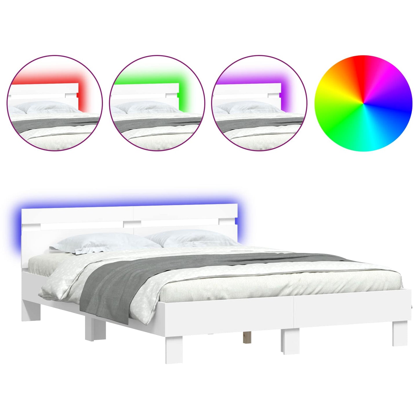 Bed Frame with LED White 152 x 203 cm Engineered Wood