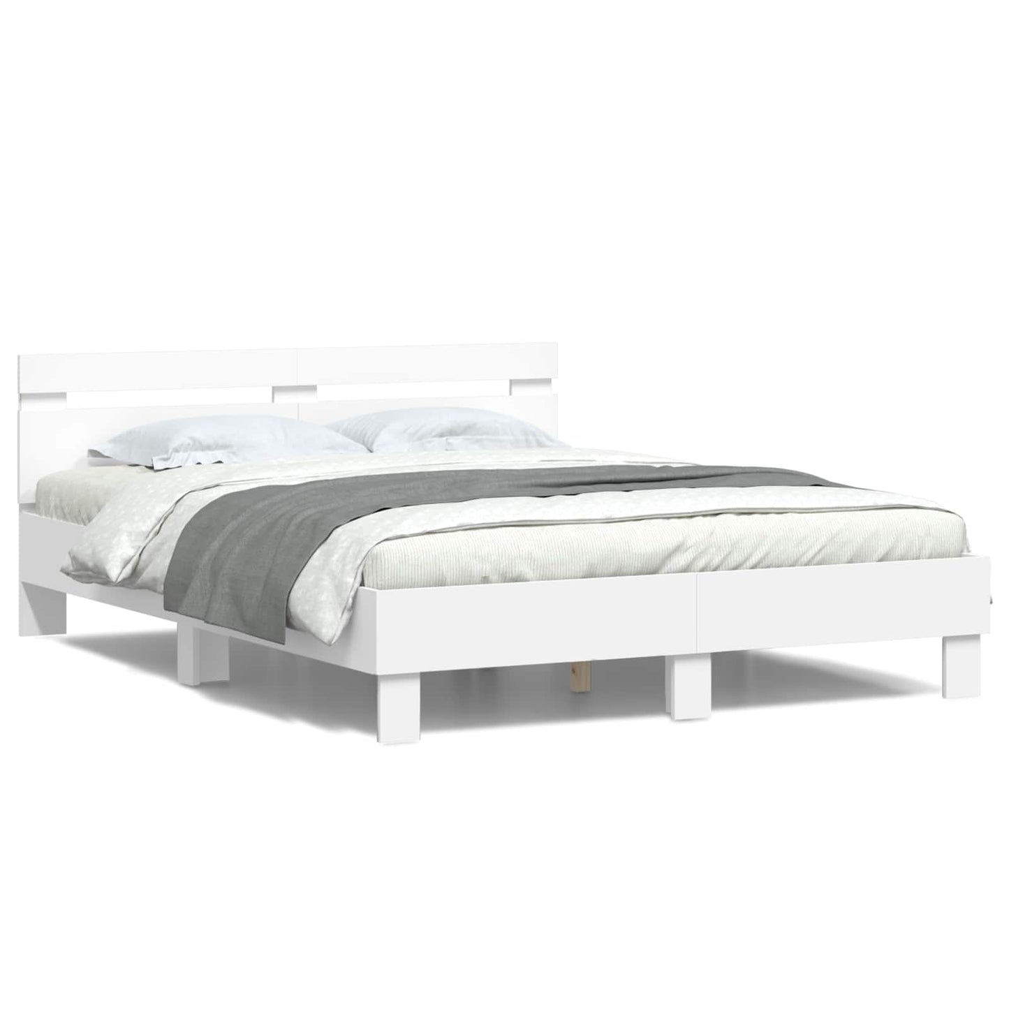 Bed Frame with LED White 152 x 203 cm Engineered Wood