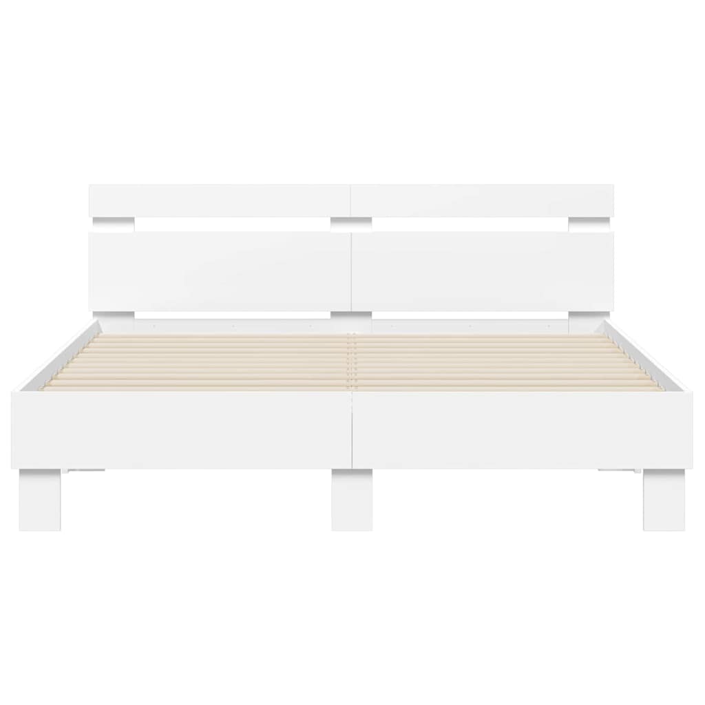 Bed Frame with LED White 152 x 203 cm Engineered Wood