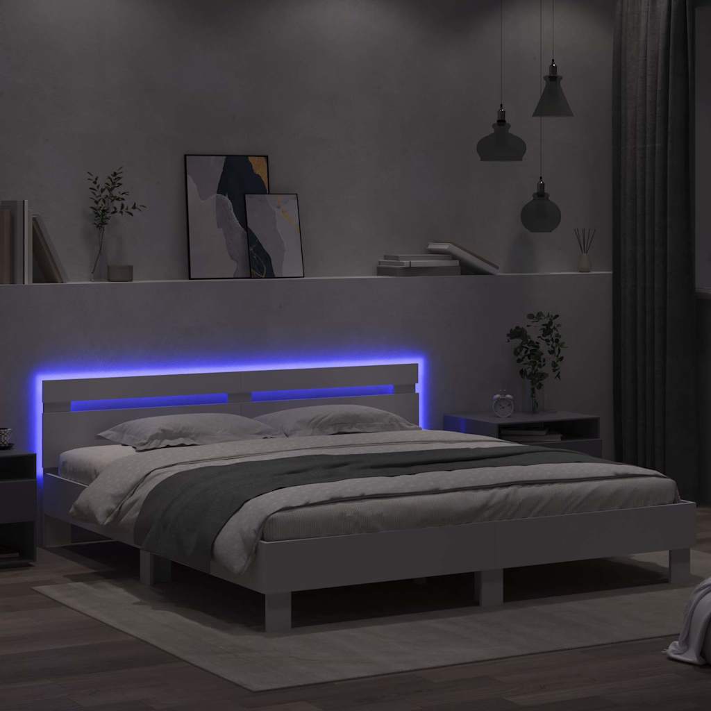 Bed Frame with LED White 193 x 203 cm Engineered Wood