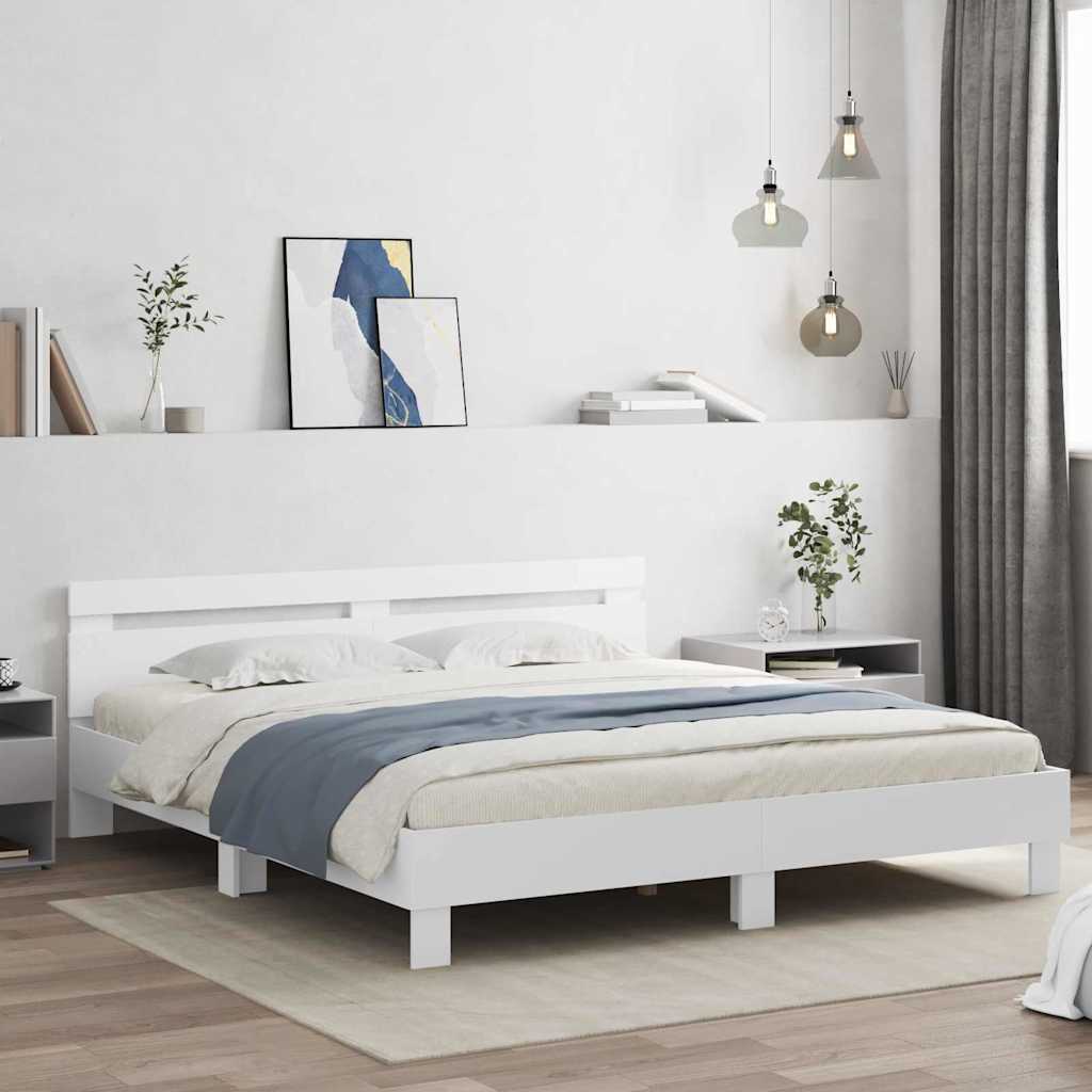 Bed Frame with LED White 193 x 203 cm Engineered Wood