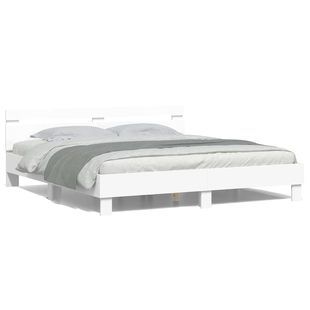 Bed Frame with LED White 193 x 203 cm Engineered Wood