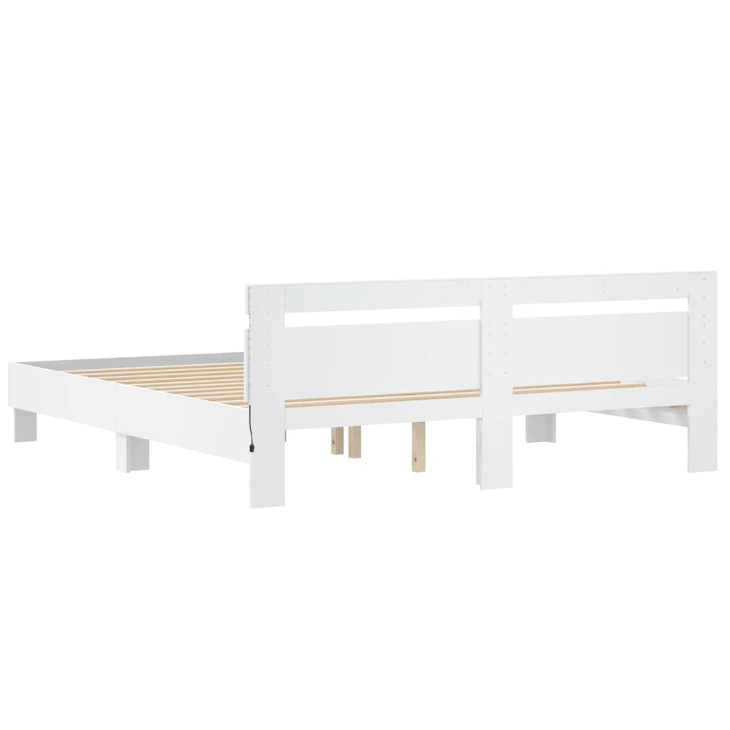 Bed Frame with LED White 193 x 203 cm Engineered Wood